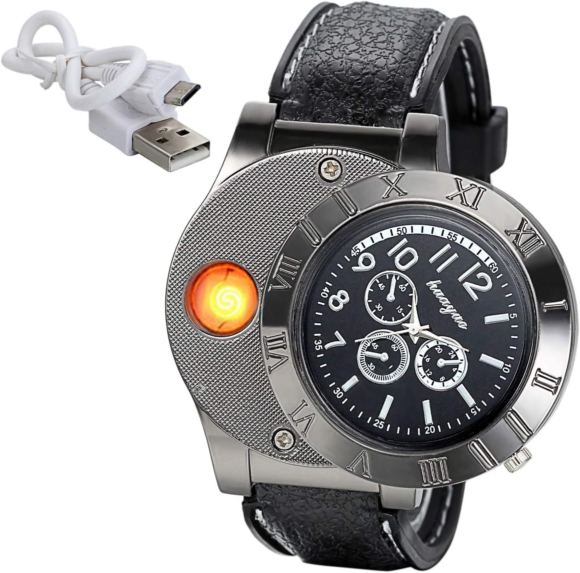 JewelryWe Mens Novelty Cigarette Lighter Watch USB Charging Windproof Quartz Wrist Watch