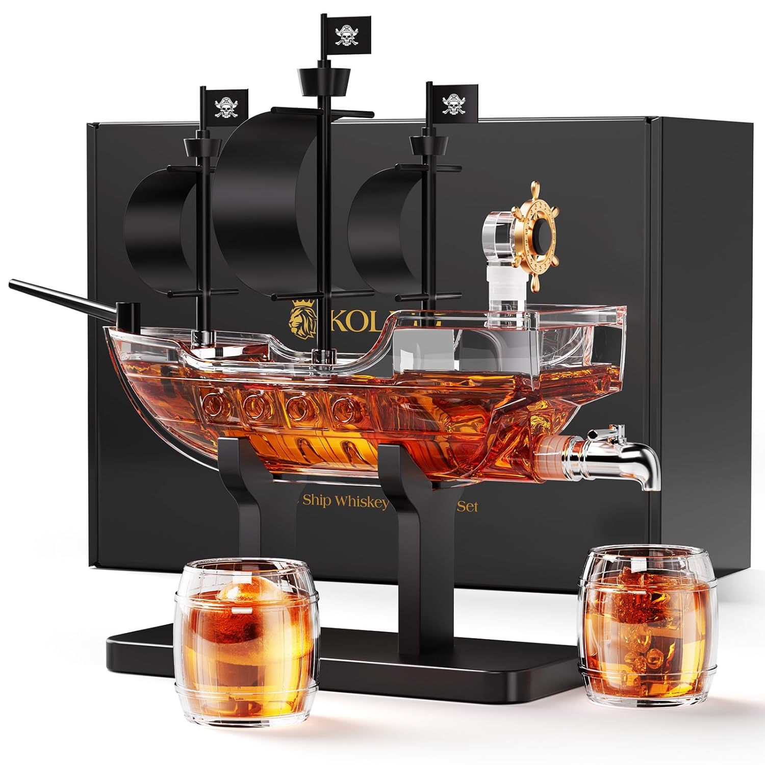 Kollea Birthday Gifts for Men Dad, Pirate Ship Whiskey Decanter Set with 2 Glasses, Liquor Dispenser for Home Bar, Funny Gift Ideas for Him, Husband, Father, Boyfriend,...
