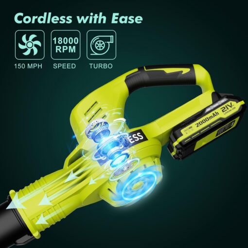 Leaf Blower Cordless - 21V Powerful Electric Leaf Blower with 2 Batteries and Charger, 2 Speed Modes, 2.0Ah Lightweight Battery Powered Leaf Blowers for Lawn Care, Patio, Dust,...