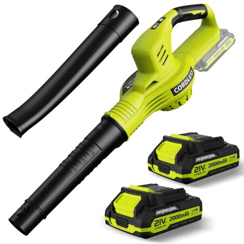 Leaf Blower Cordless - 21V Powerful Electric Leaf Blower with 2 Batteries and Charger, 2 Speed Modes, 2.0Ah Lightweight Battery Powered Leaf Blowers for Lawn Care, Patio, Dust,...