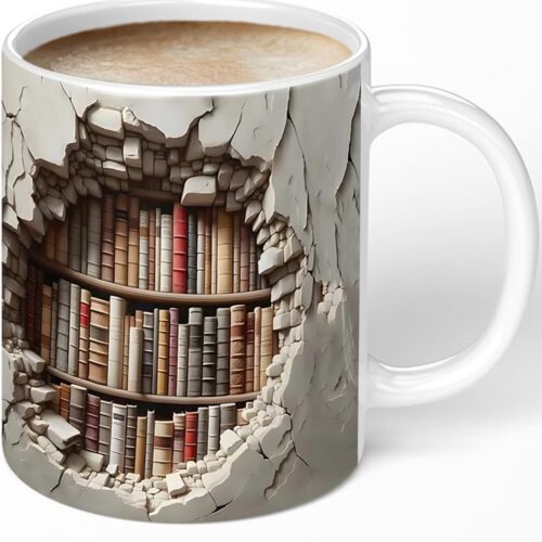 Library Bookshelf Mug, Cool Bookish Ceramic Coffee Mug, Book Lovers Gifts for Readers, Creative Book Club Mug(11oz), Novelty Gifts for Birthday Christmas Men Women Friends