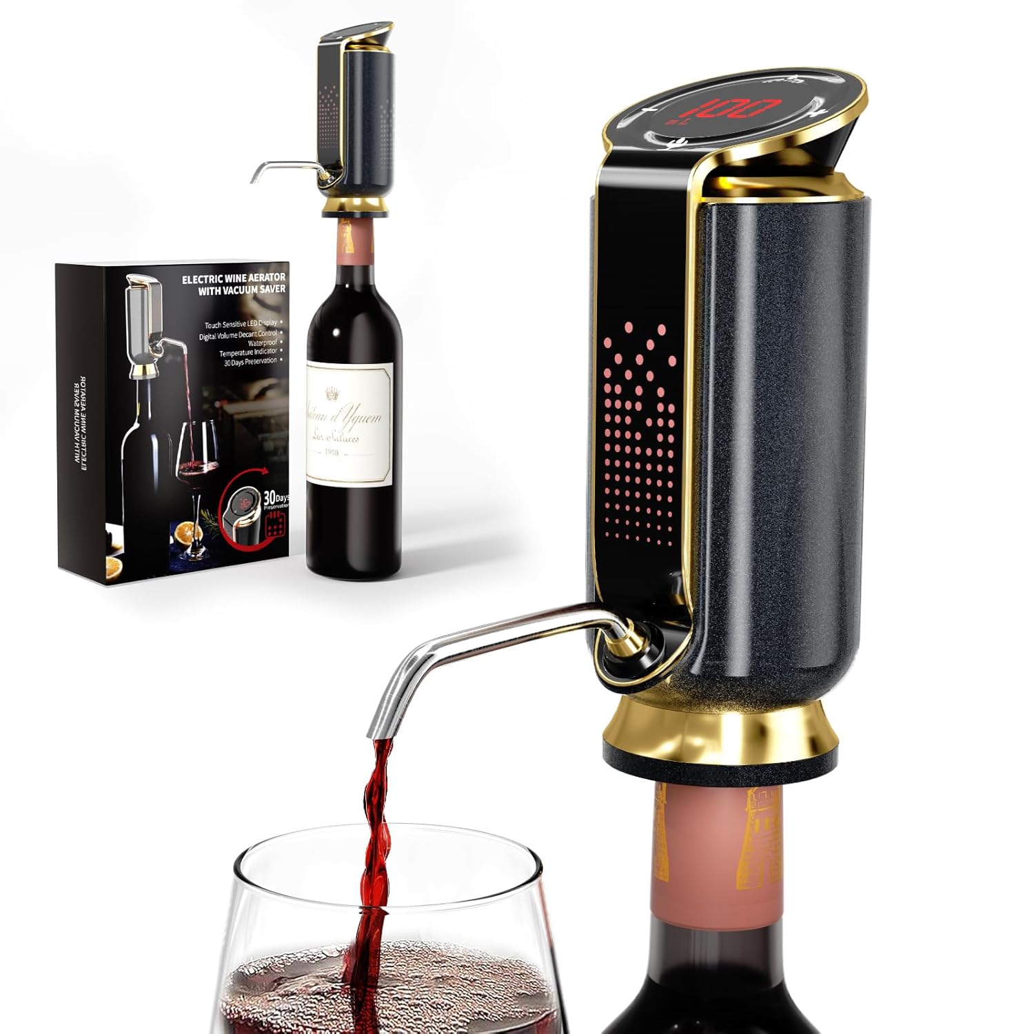 Luxurious 3-in-1 Electric Wine Aerator, Decanter, Dispenser & Vacuum Pump. Touch Screen LED Display - Wine Preservation System with Temp Monitor, Gift for Wine Lovers Women Men...