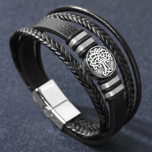Mens Leather Bracelet with Multi-Layer Braided Leather Mens Bracelet Valentine's Day Gift Mens Leather Bracelet with Multi-Layer Braided Leather Mens Bracelet Valentine's Day Gift