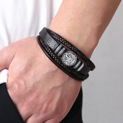 Mens Leather Bracelet with Multi-Layer Braided Leather Mens Bracelet Valentine's Day Gift Mens Leather Bracelet with Multi-Layer Braided Leather Mens Bracelet Valentine's Day Gift