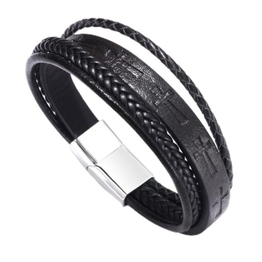 Mens Leather Bracelet with Multi-Layer Braided Leather Mens Bracelet Valentine's Day Gift Mens Leather Bracelet with Multi-Layer Braided Leather Mens Bracelet Valentine's Day Gift