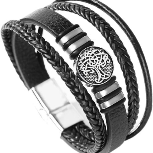 Mens Leather Bracelet with Multi-Layer Braided Leather Mens Bracelet Valentine's Day Gift