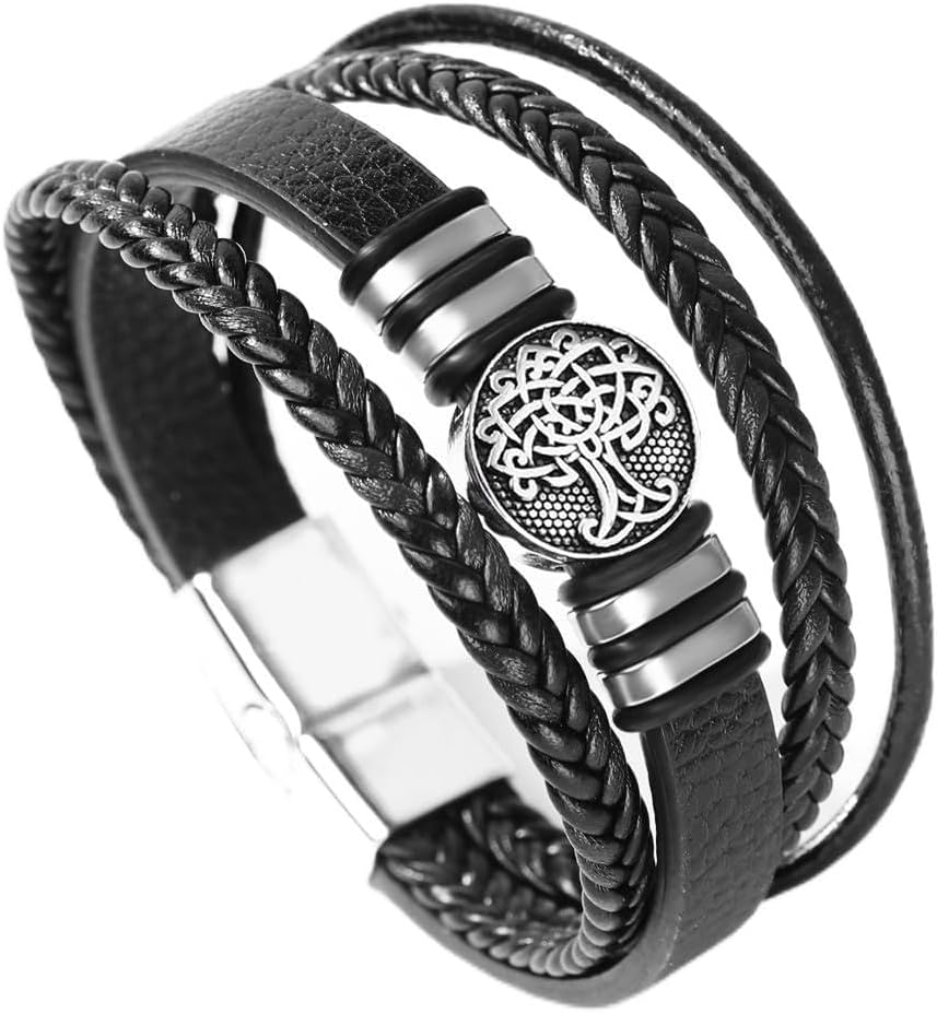 Mens Leather Bracelet with Multi-Layer Braided Leather Mens Bracelet Valentine's Day Gift