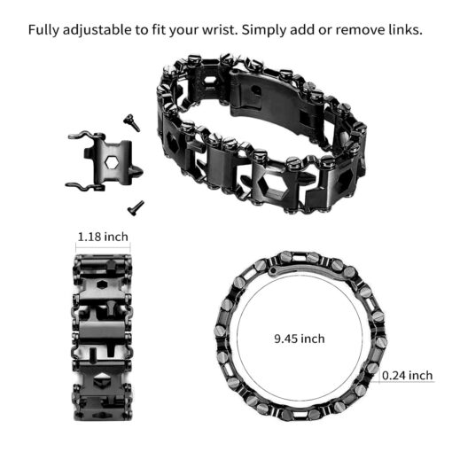 Multitool 29 in 1 Stainless Steel Multifunctional Bracelet, Travel Friendly, Survival Bracelet Suitable for Sailing, Travel, Camping, Hiking - Black