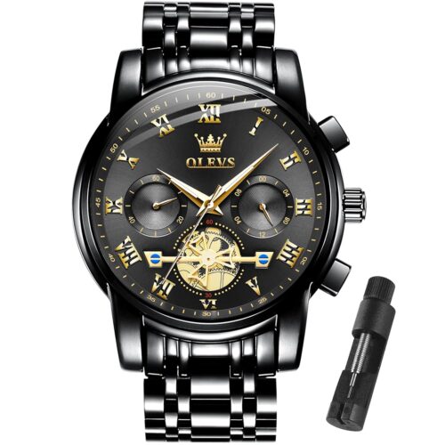 OLEVS Watches for Men with Date Luxury Big Face Waterproof Mens Wristwatch Analog Dress Two Tone Stainless Steel Man Watch Luminous Relojes De Hombre Calendar(Green/Blue/Black Dial