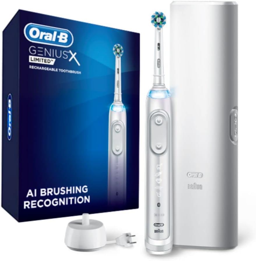 Oral-B Genius X Limited Rechargeable Electric Toothbrush with 1 Replacement Brush Head, Travel Case, White