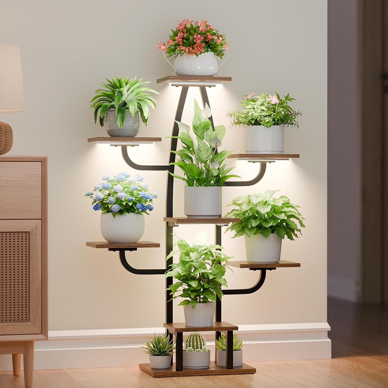 Plant Stand Indoor with Grow Light - 8 Tier Plant Stand Indoor, 43" Corner Plant Shelf with Multiple Tiers, Cactus Flower Holder for Living Room, Patio, Hallway