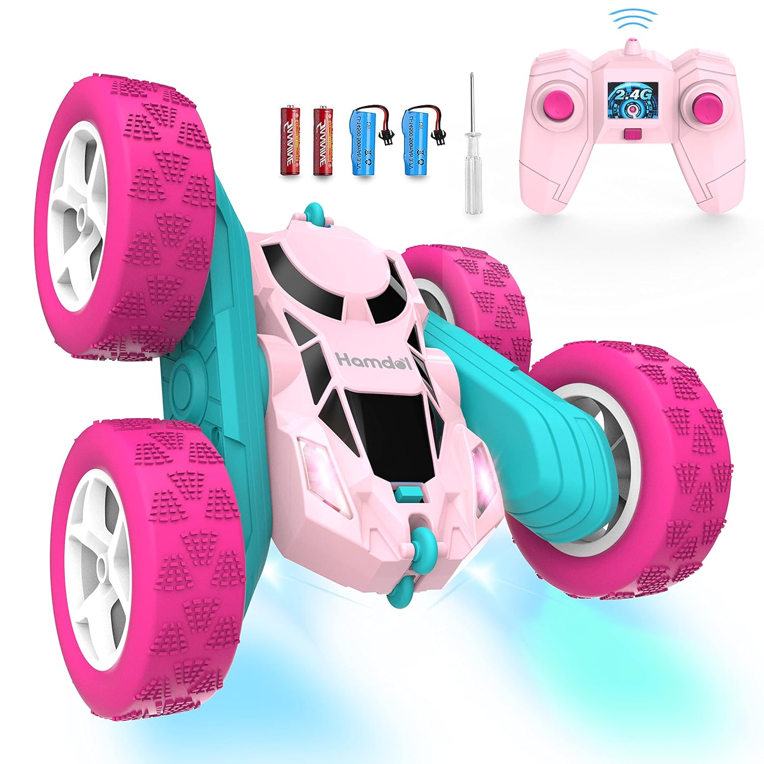 Remote Control Car for Girls Pink RC Car Double Sided 360°Flip Stunt Car with Headlights, Girl Princess Toys Rechargeable Toy Car for 6-7 6-8 9 10-12 Year Old Girls Birthday