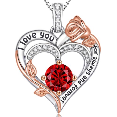 Rose Heart Necklaces for Women, I Love You S925 Sterling Silver Jewelry Gift for Women, Wedding Anniversary, Birthday Mother’s Day Gifts for Mom, Mother, Wife, Girlfriend with...