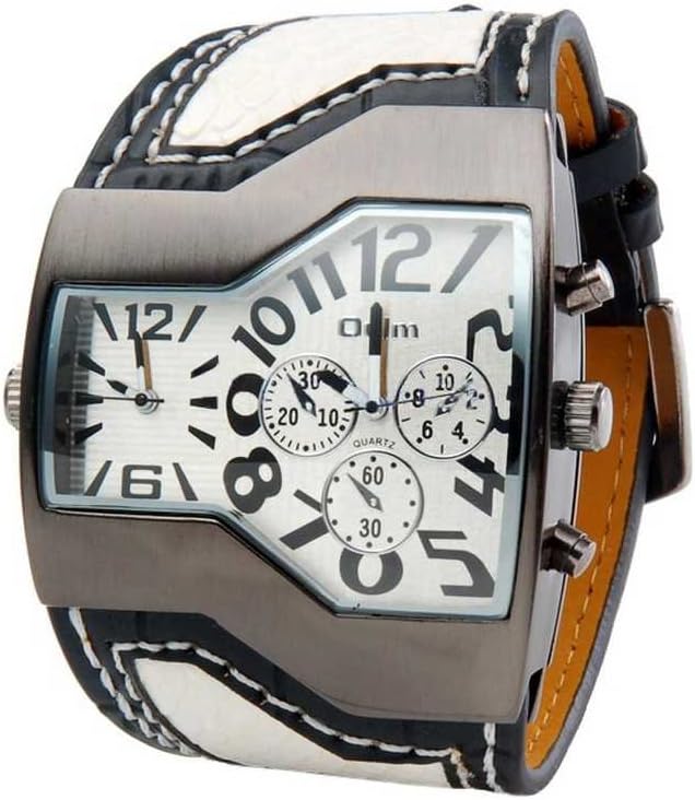 ShoppeWatch Unique Mens Watch Large Dial Dual Time Display | Big Face Watch for Men | Quartz Movement Leather Band | Oversize Dress Watch