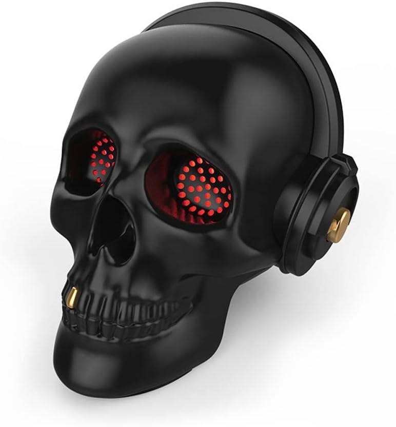 Skull Bluetooth Speaker Novelty Skeleton Unique Wireless Portable Speakers with Eyes Lights (Black)