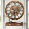 The Gears Clock The Original Real Moving Gear Wall Clock Vintage Industrial Oversized Rustic Farmhouse (24 inch (60cm), Vintage Brown)