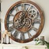 The Gears Clock The Original Real Moving Gear Wall Clock Vintage Industrial Oversized Rustic Farmhouse (24 inch (60cm), Vintage Brown)