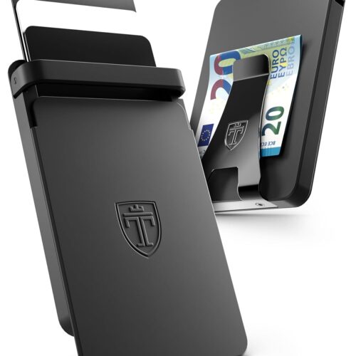 TRAVANDO SLYDE Aluminum Card Holder - RFID Blocking Slim Wallet for Men with Money Clip – Holds Up to 7 Cards – RFID Protected Credit Card Mens Wallet (Black)