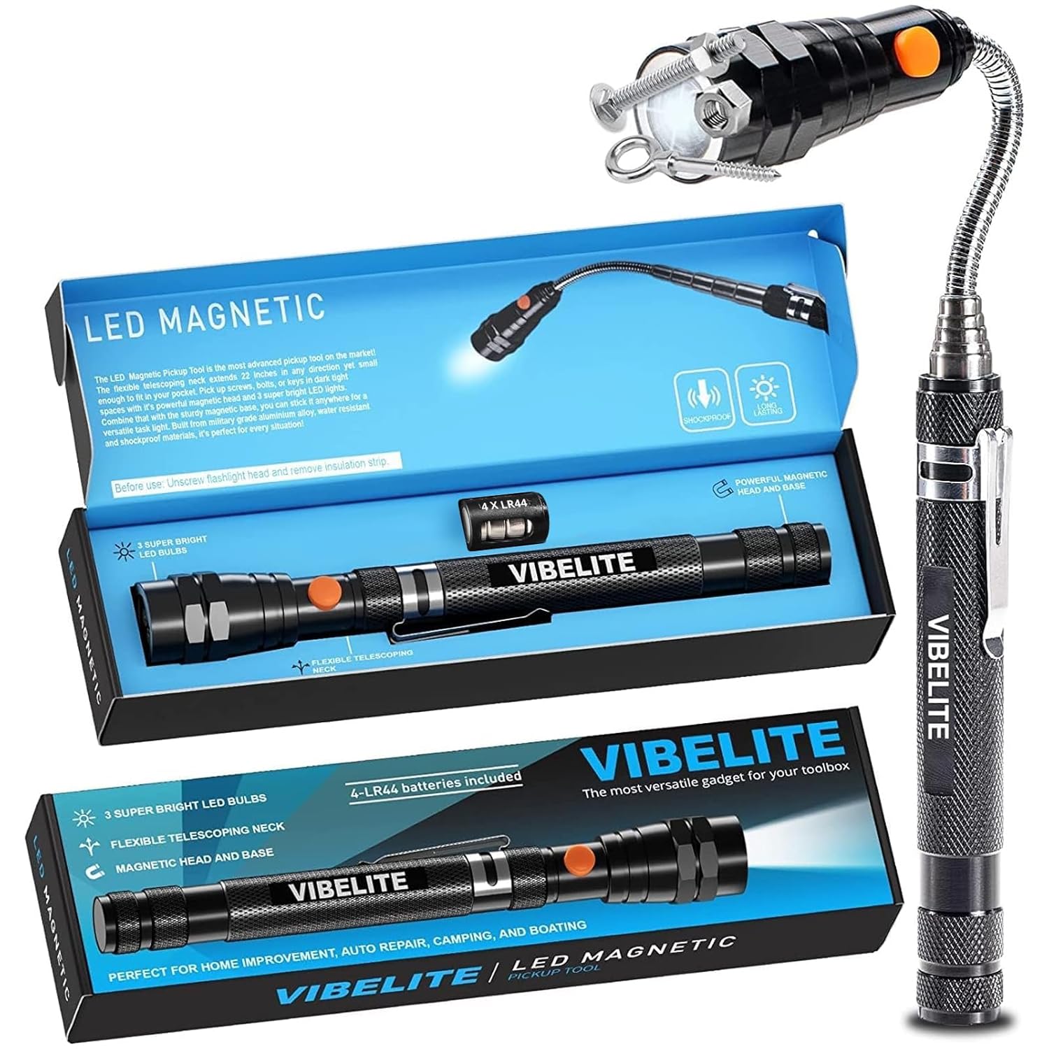 VIBELITE Extendable Magnetic Flashlight with Telescoping Magnet Pickup Tool-Cool Gadget Birthday for Men, Dad, Husband, Him, Father, Mechanic,Tech, Handyman, Boyfriend, Women,...