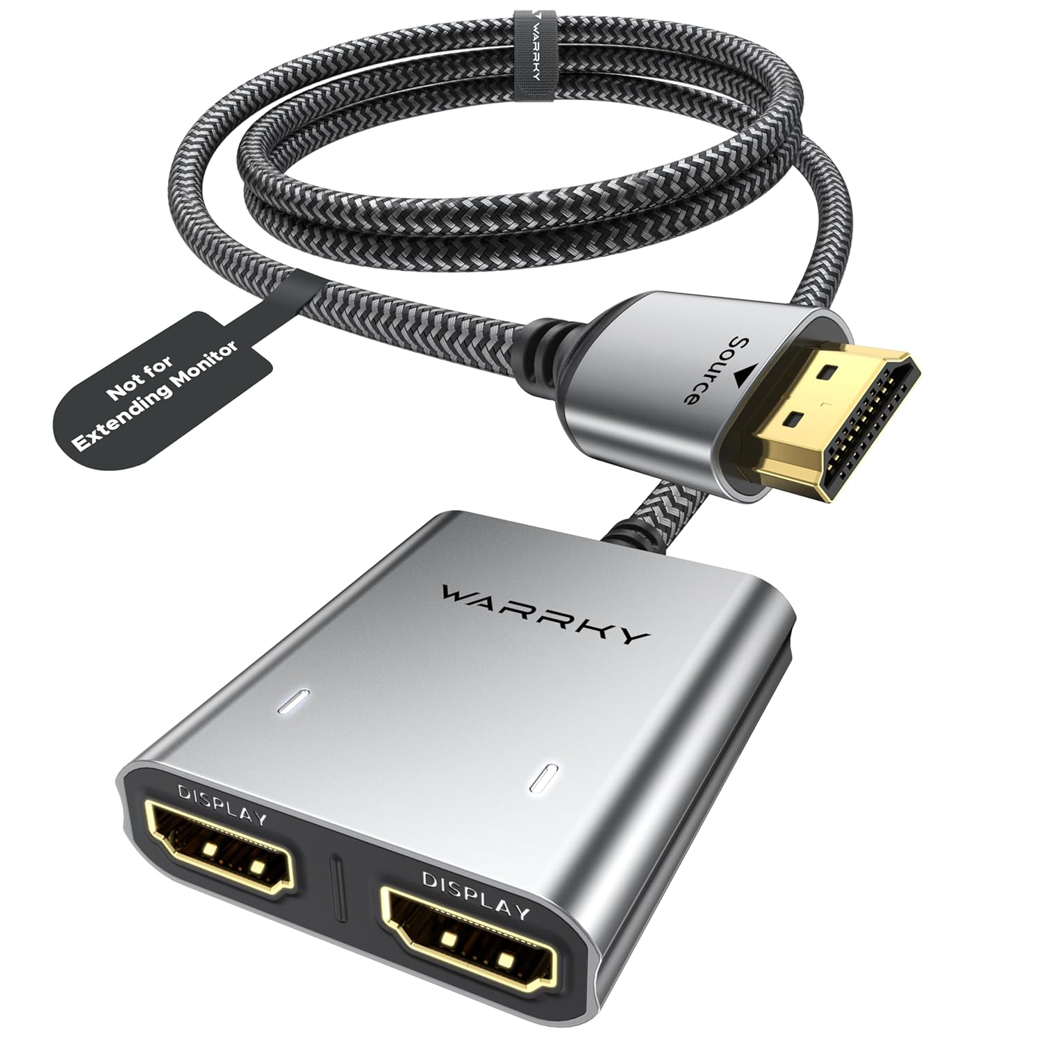 Warrky HDMI Splitter 4K, Display Mirror Same Screen Only (Not Extend Screen), HDMI Splitter 1 in 2 Out [USB-C Powered, Metal Shell, 3.3 Ft Braided Cable], 1x2 for Dual Monitors,...