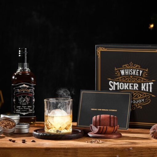 Whiskey Smoker Kit with Torch - 6 Flavors Wood Chips, 2 Glasses, 2 Ice Ball Molds - Cocktail Smoker Infuser Kit, Old Fashioned Drink Smoker Kit, Birthday Bourbon Whiskey Gifts...