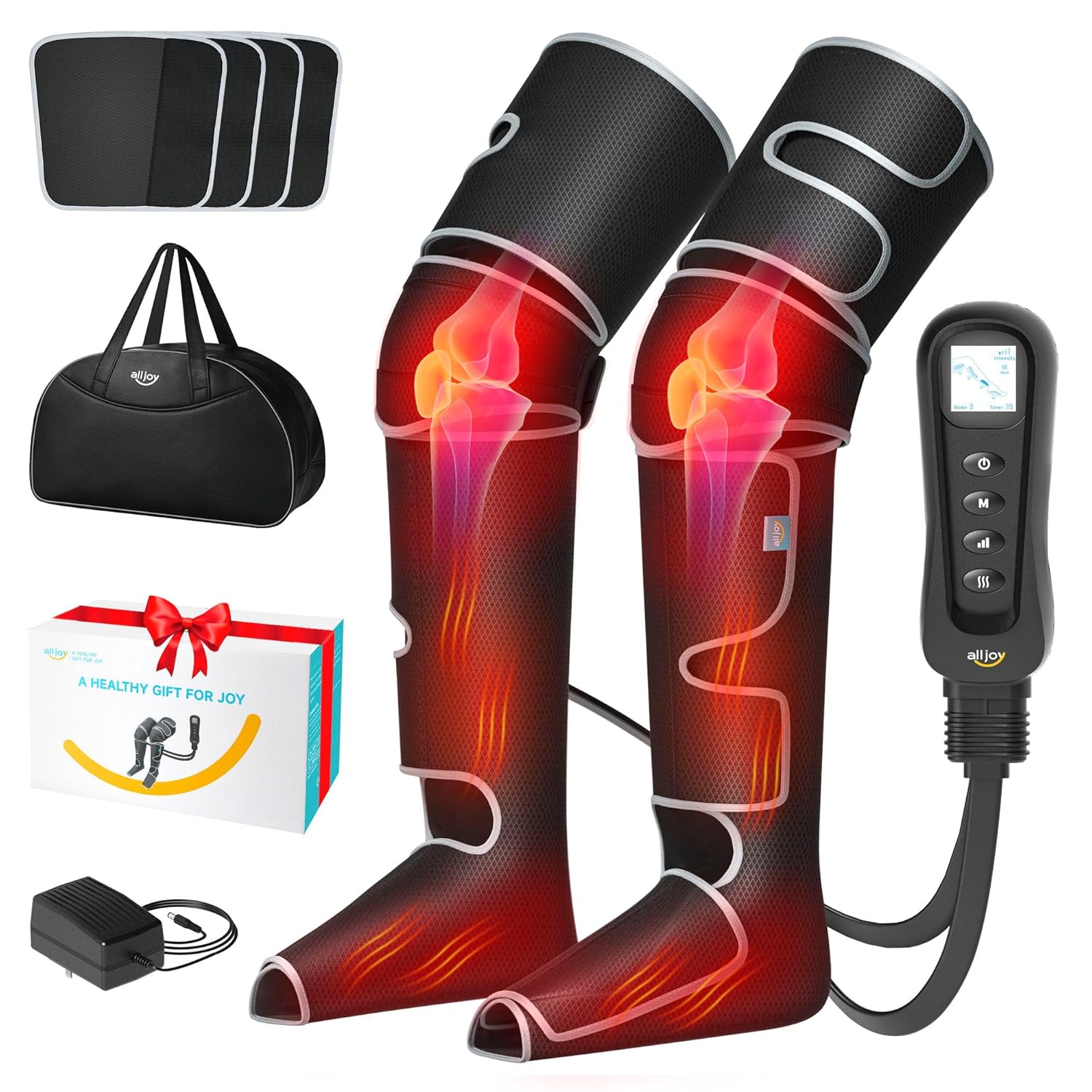 ALLJOY Leg Massager for Circulation and Pain Relief FSA, Gifts for Men Women Dad Mom, Leg Massager with Heat and Compression, 2 Heat 5 Modes 4 Intensities 4 Extenders