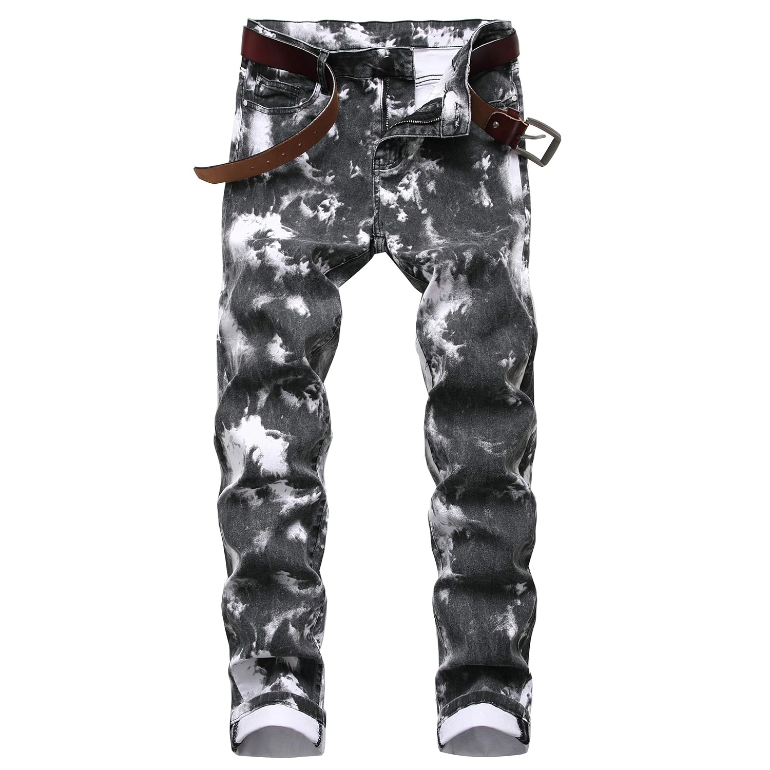 DANT BULUN Men's Fashion Casual Printed Jeans Stretch Skinny Denim Jogger Pants