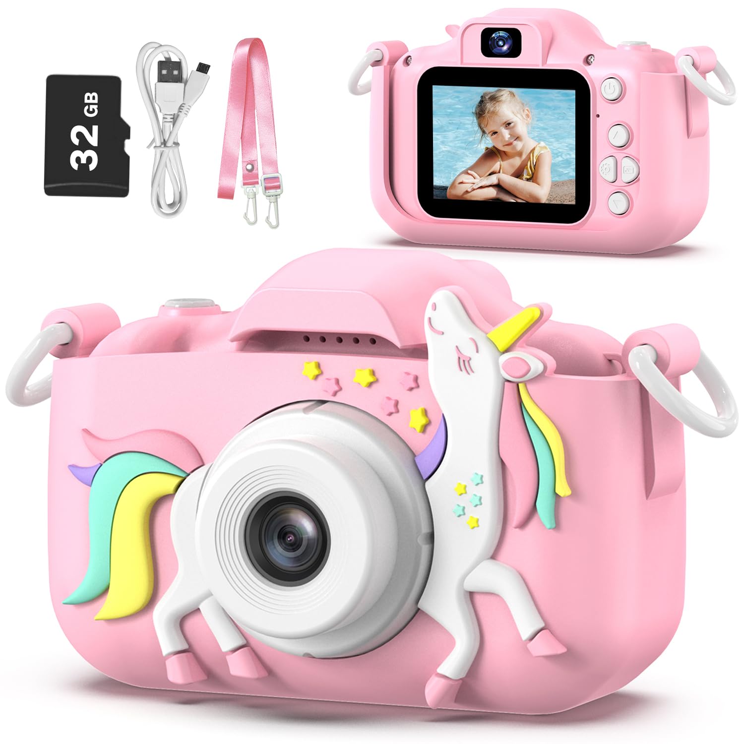 Goopow Kids Camera Toys for 3-8 Year Old Girls Boys,Children Digital Video Camcorder Camera with Cartoon Soft Cover, Best Chritmas Birthday Festival Gift for Kids - 32G SD Card...