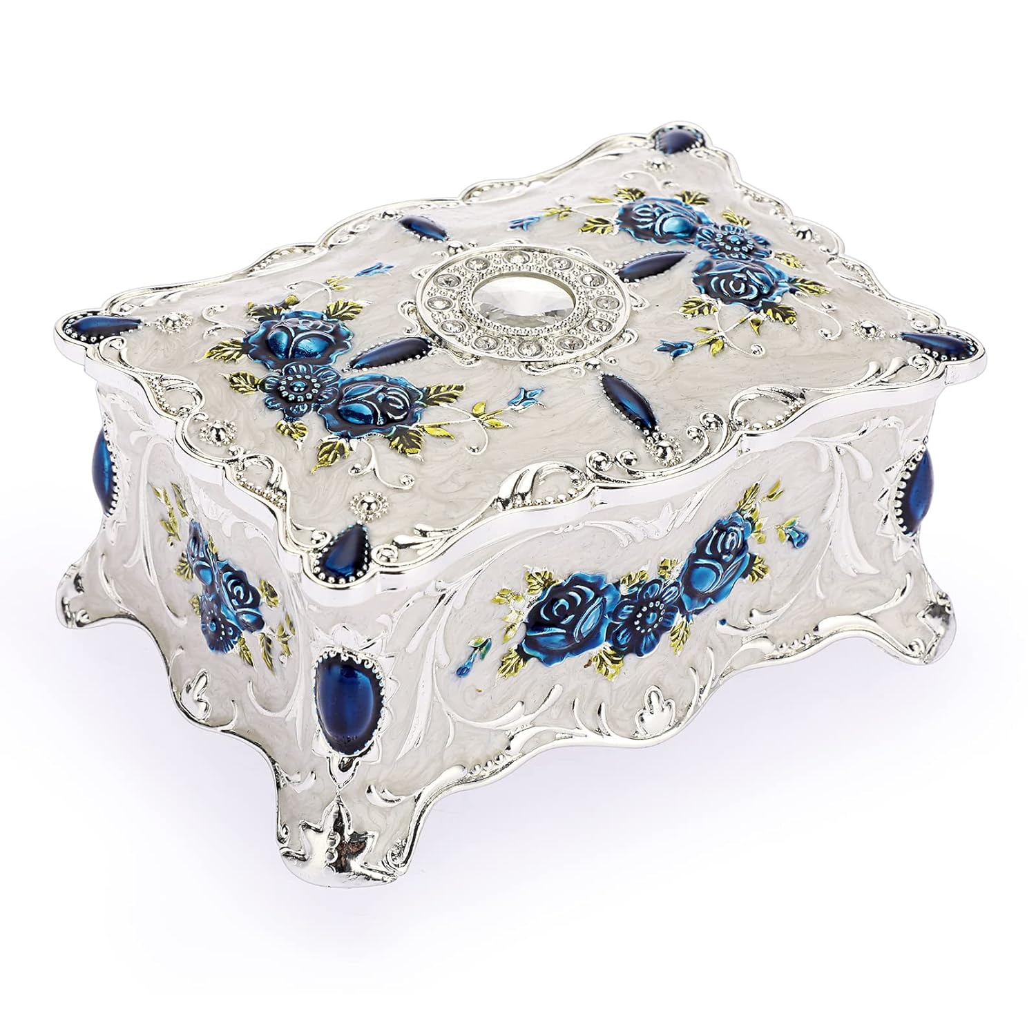 Hipiwe Vintage Metal Jewelry Box Trinket Organizer Box Jewelry Organizer for Women Jewelry Display Home Decor Unique Gift Silvery Medium