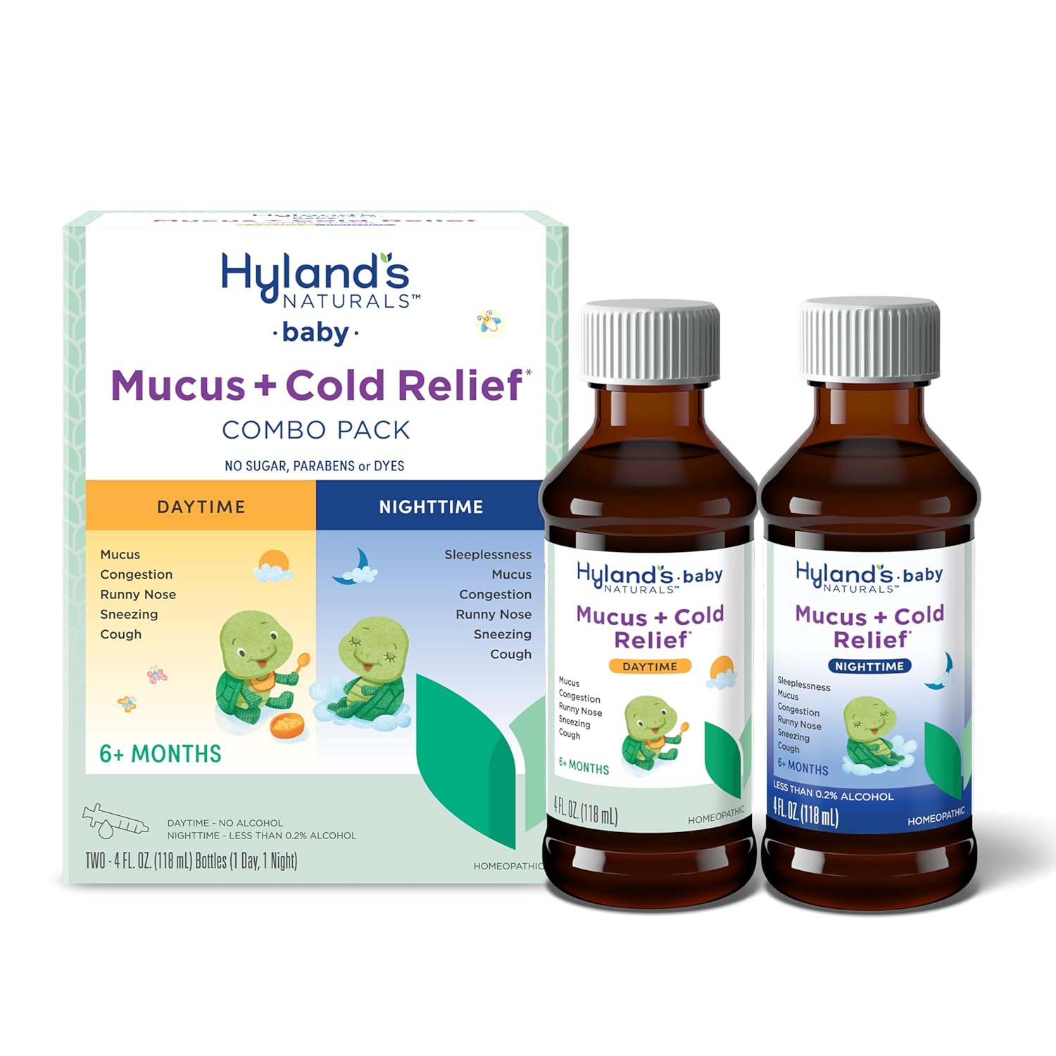 Hyland's Baby Mucus and Cold Relief, Day and Night Value Pack, Infant And Baby Cold Medicine, Decongestant And Cough Relief, 8 Fl Oz