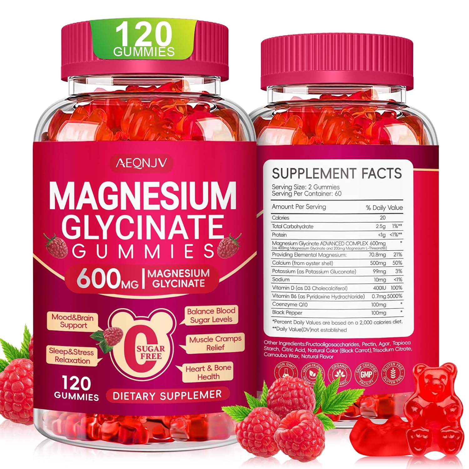 Magnesium Glycinate Gummies 600mg, Sugar Free Magnesium Gummies for Adults with Magnesium L-Threonate, Chewable Magnesium Potassium Supplements for Sleep, Body Support and...