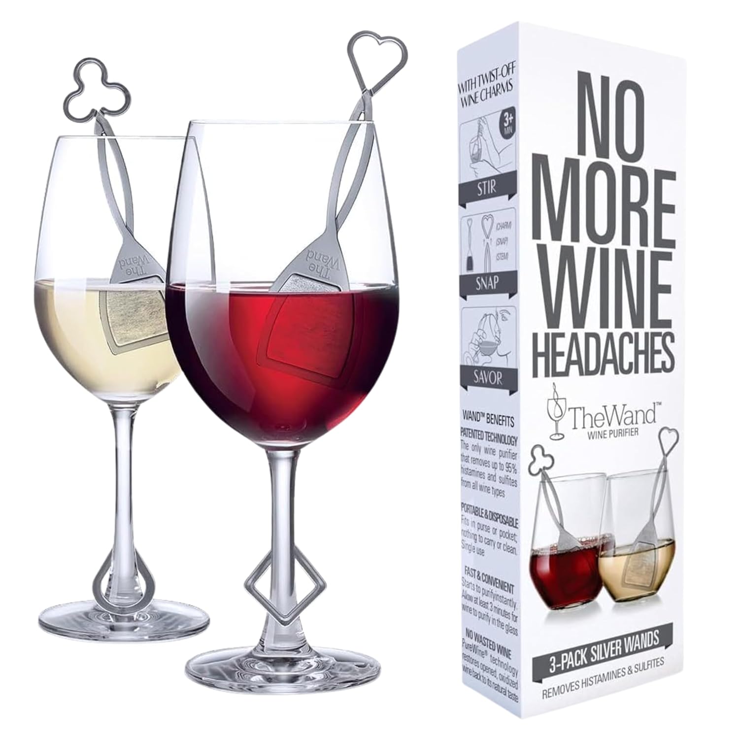 PureWine Wine Wands Purifier, 3 Filters Remover Histamines Sulfite - May Reduce and Alleviate Allergies & Sensitivities - Restores Taste, Perfect Wine Pour, Gifting, Holiday