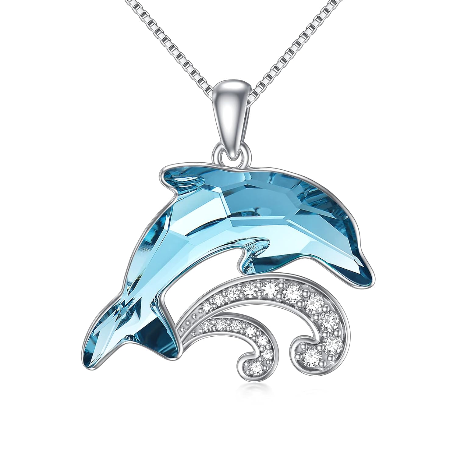 TOUPOP Dolphin Gifts for Women Sterling Silver Dolphin Crystal Pendant Necklace Jewelry Gifts for Women Mom on the Birthday Beach Mothers Day Graduation