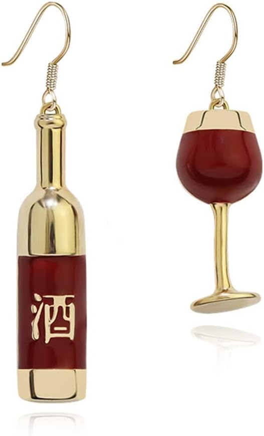 Unique Creative Simulation Asymmetric Red Wine Glass Earrings Handmade Alloy Red Wine Glass Pendant Earrings For Women Jewelry Gifts