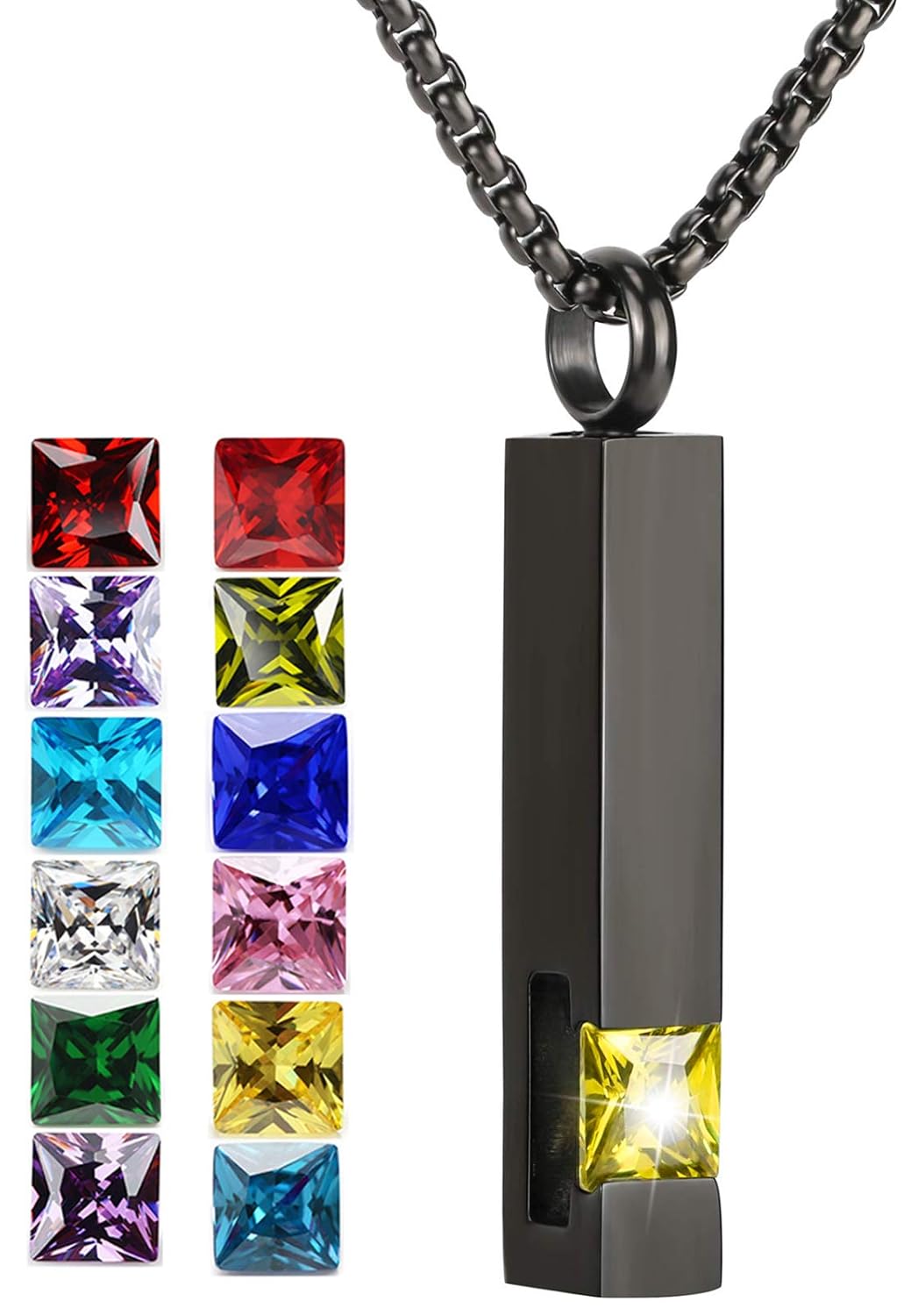 YOUFENG Urn Necklaces for Ashes Birthstone Cube Urns for Human Ashes Memorial Cremation Urn Locket Keepsake Ashes Jewelry