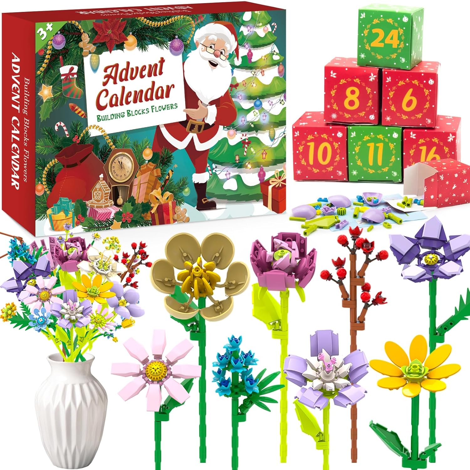 Advent Calendar 2025 Flower Bouquet Building Blocks for Adults Teens Kids, 24 Days Christmas Countdown Calendars with 24 Kinds of Flowers, Unique Advent Calendar for Women Girls...