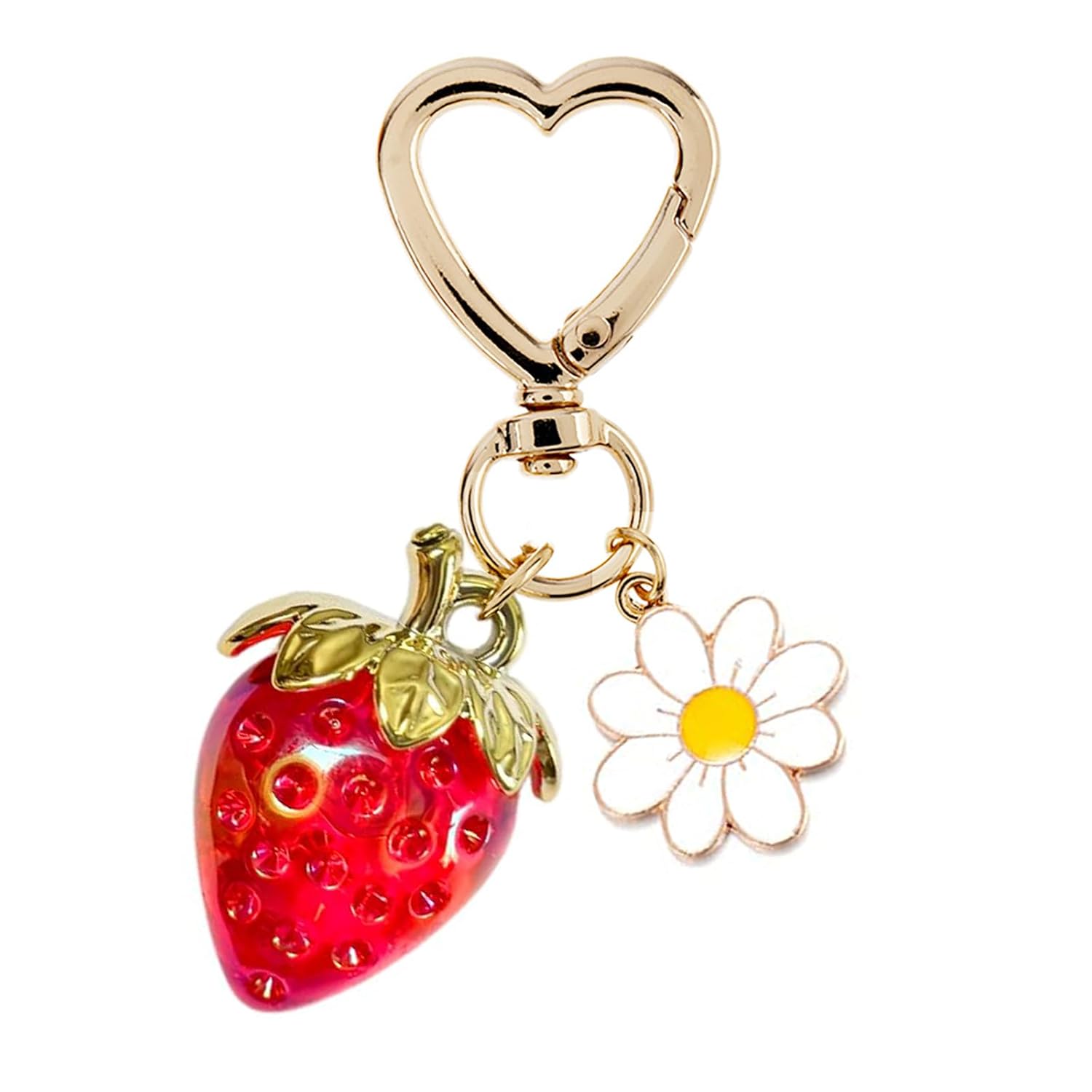 Agromusk Cute Strawberry Keychain,Bag Charms,Kawaii Heart Flower Daisy Key chains Accessories Decor for Girls Purse Gift