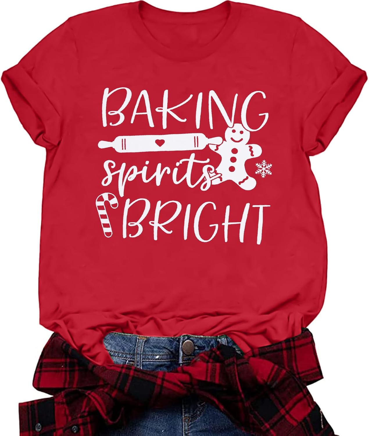 Baking Spirits Bright Shirt Womens Christmas T Shirt Casual Short Sleeve Shirt Tee Top