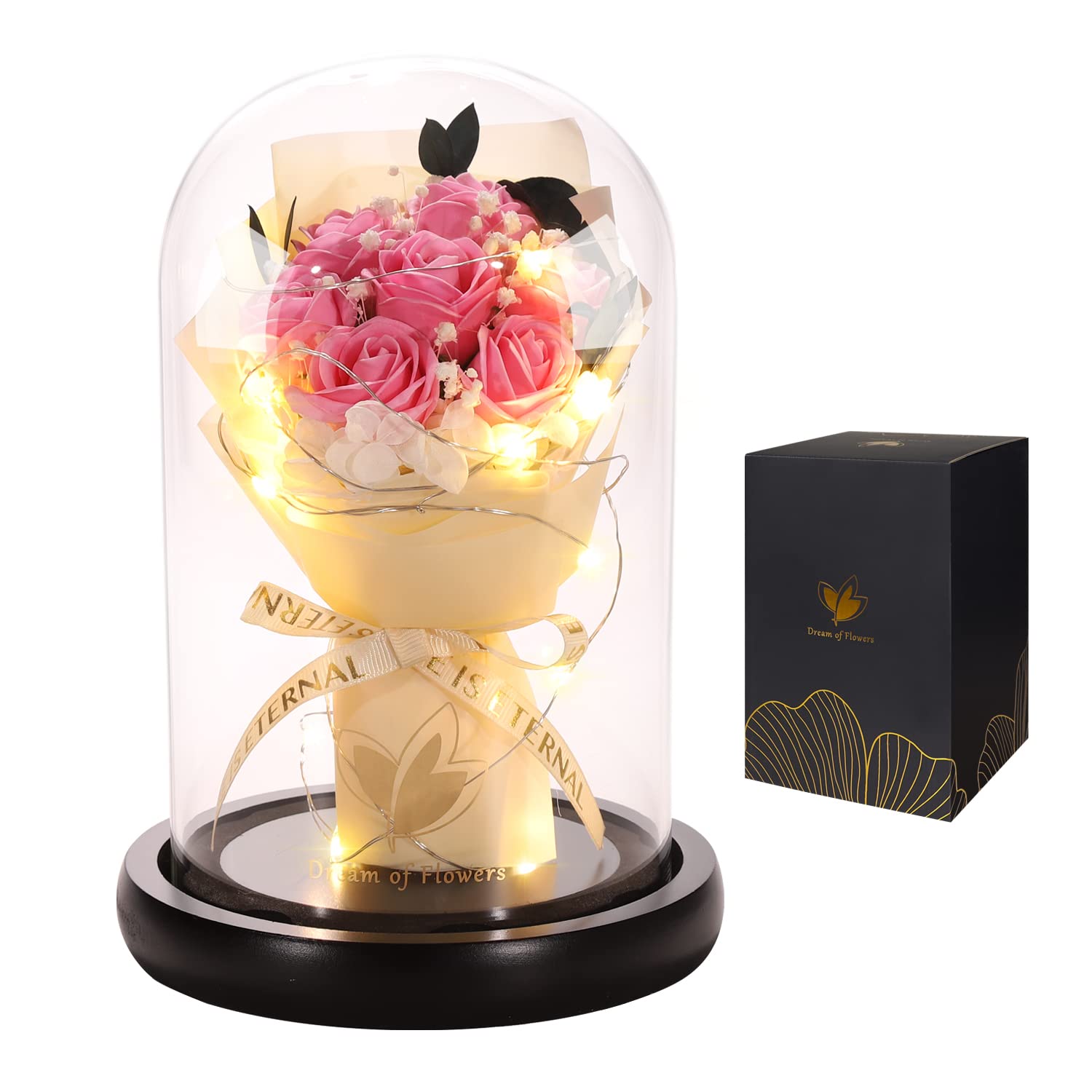 Beauty and The Beast Rose,Lasts Forever Pink Roses,Light Up Rose in Glass Dome,Gifts for Women,Birthday Gifts for Mom,Wife,Grandma,Anniversary,Mothers,Thanksgiving,Christmas...