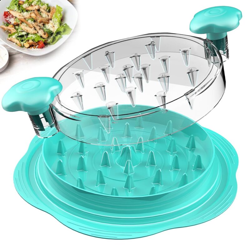 Chicken Shredder Large Chicken Breast Shredder Tool Twist with Brush&Fork, Visible Meat Shredder Machine, Anti-Slip Strip, Ergonomic Handle, BPA Free, Pork Beef Chicken(Mint Green)