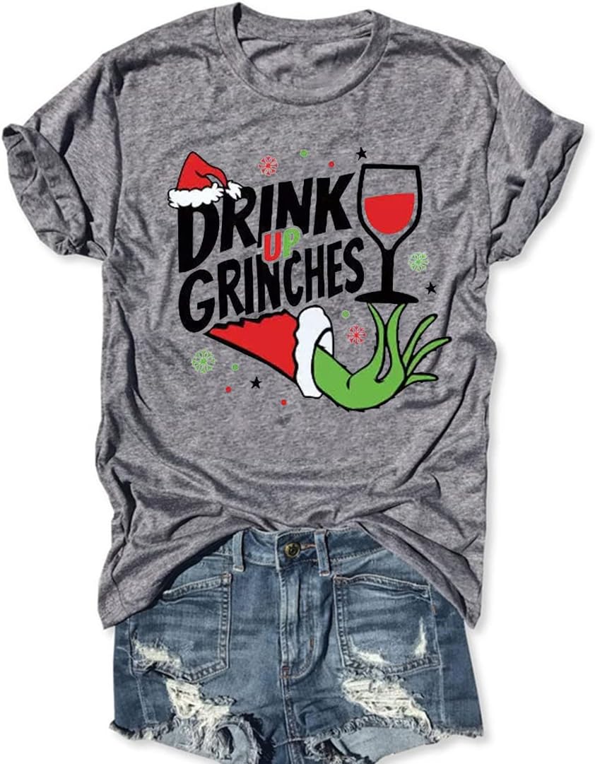 Christmas Tshirt Women Xmas Party Tee Tops Funny Cute Graphic Holiday Shirt Casual Letter Print Shirt Tees