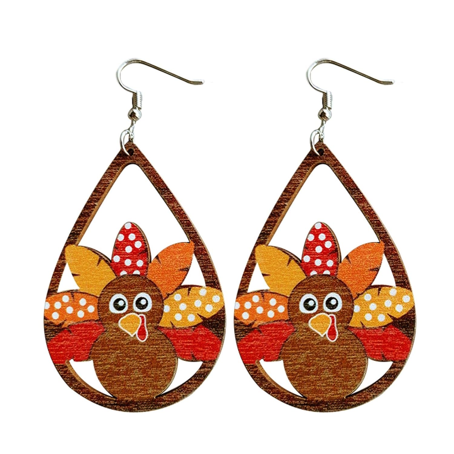 Cute Thanksgiving Turkey Pumpkin Maple Leaf Dangle Earrings Colorful Sunflower Wooden Thanksgiving Fall Earrings for Women Jewelry