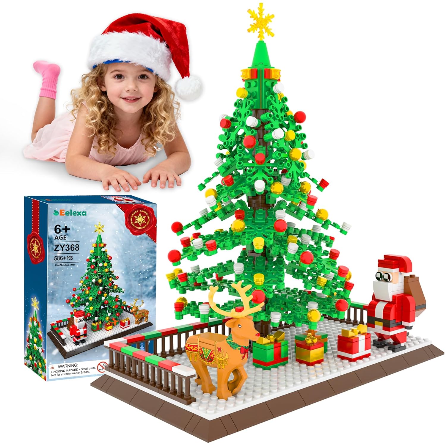 Eelexa Christmas Tree Building Block: Festive Figures Building Set with Santa Claus, 586 PCS for 6+ Ages Kids, Boys, Girls, Adult