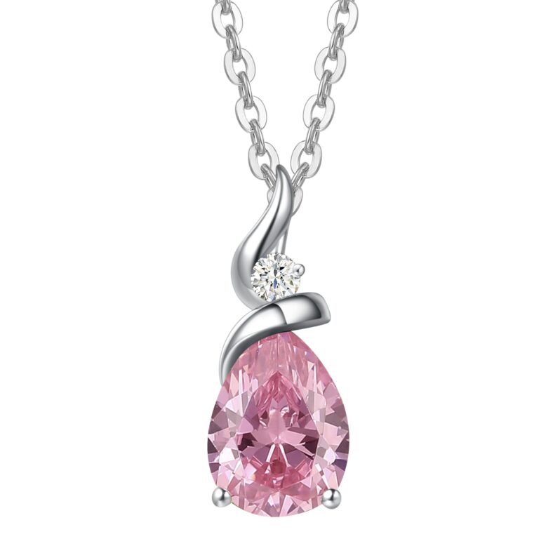 FANCIME 14K Solid White Gold Birthstone Pendant Necklace for Women with Diamond Pear Shaped Teardrop Necklace Birthday Gifts for Mom Women Sterling Silver Chain 16" + 2" Extender
