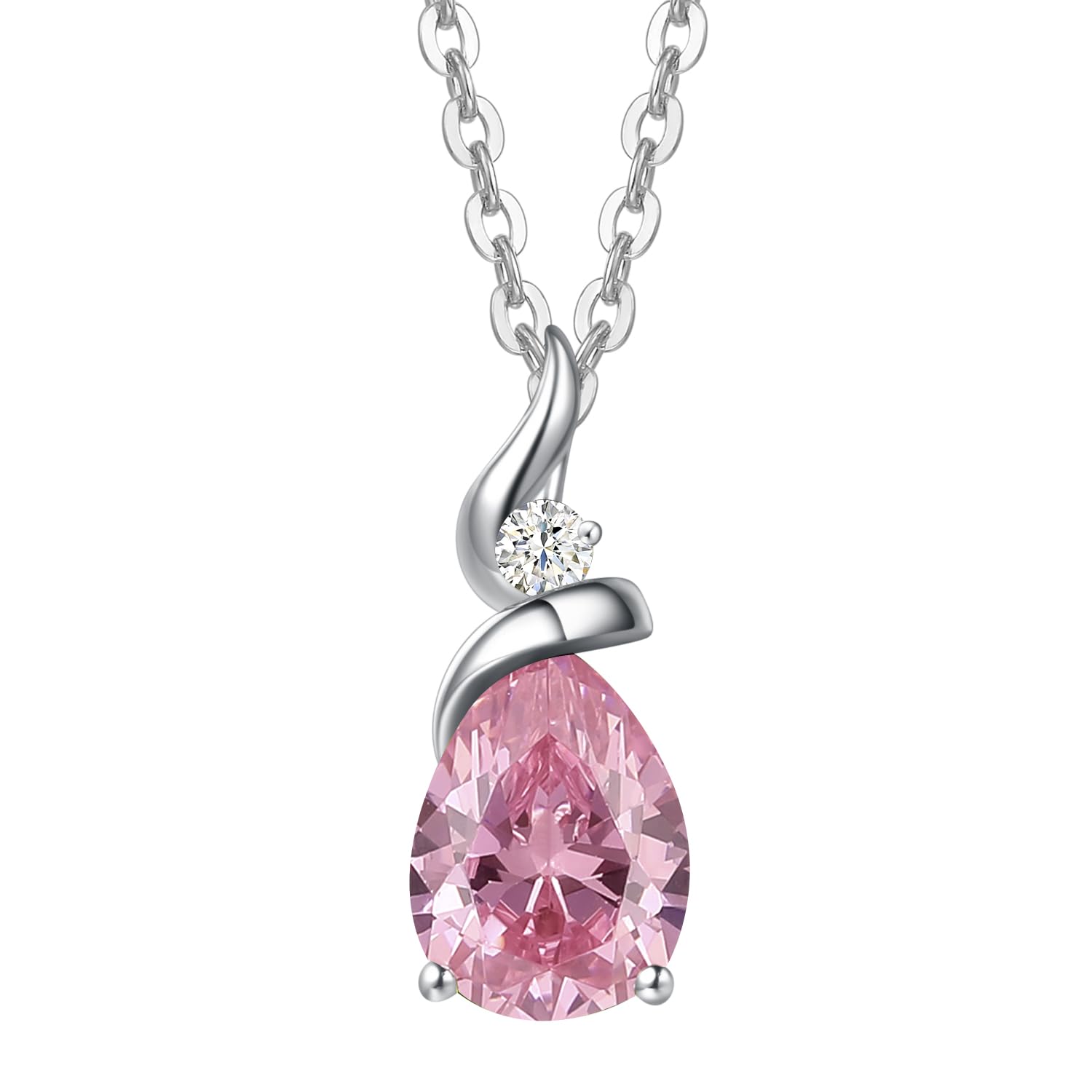 FANCIME 14K Solid White Gold Birthstone Pendant Necklace for Women with Diamond Pear Shaped Teardrop Necklace Birthday Gifts for Mom Women Sterling Silver Chain 16" + 2" Extender