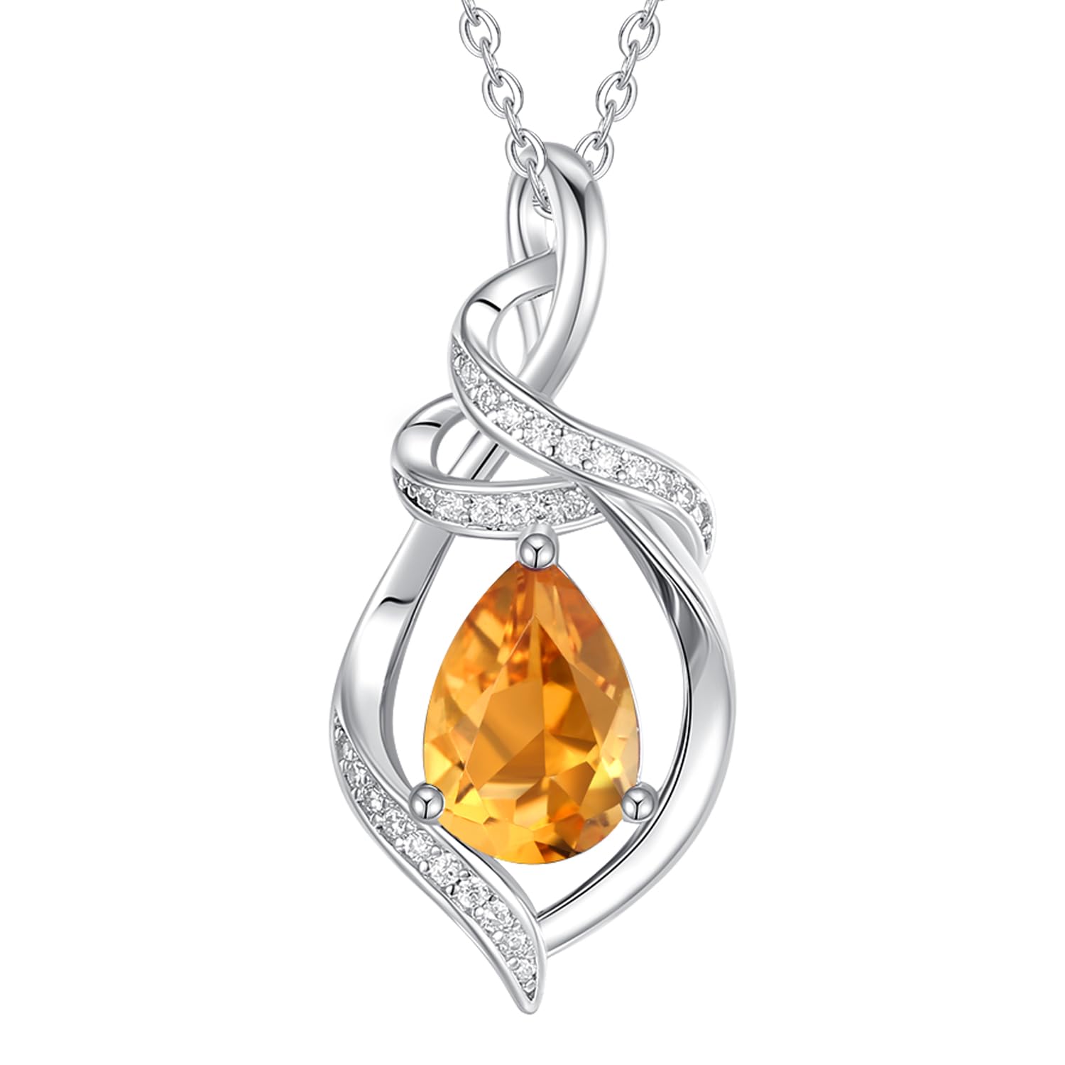 FANCIME Teardrop Gemstone Necklace for Women S925 Sterling Silver Elegant Ribbon Pendent Birthday Gifts for Her, 16"+2" Inches