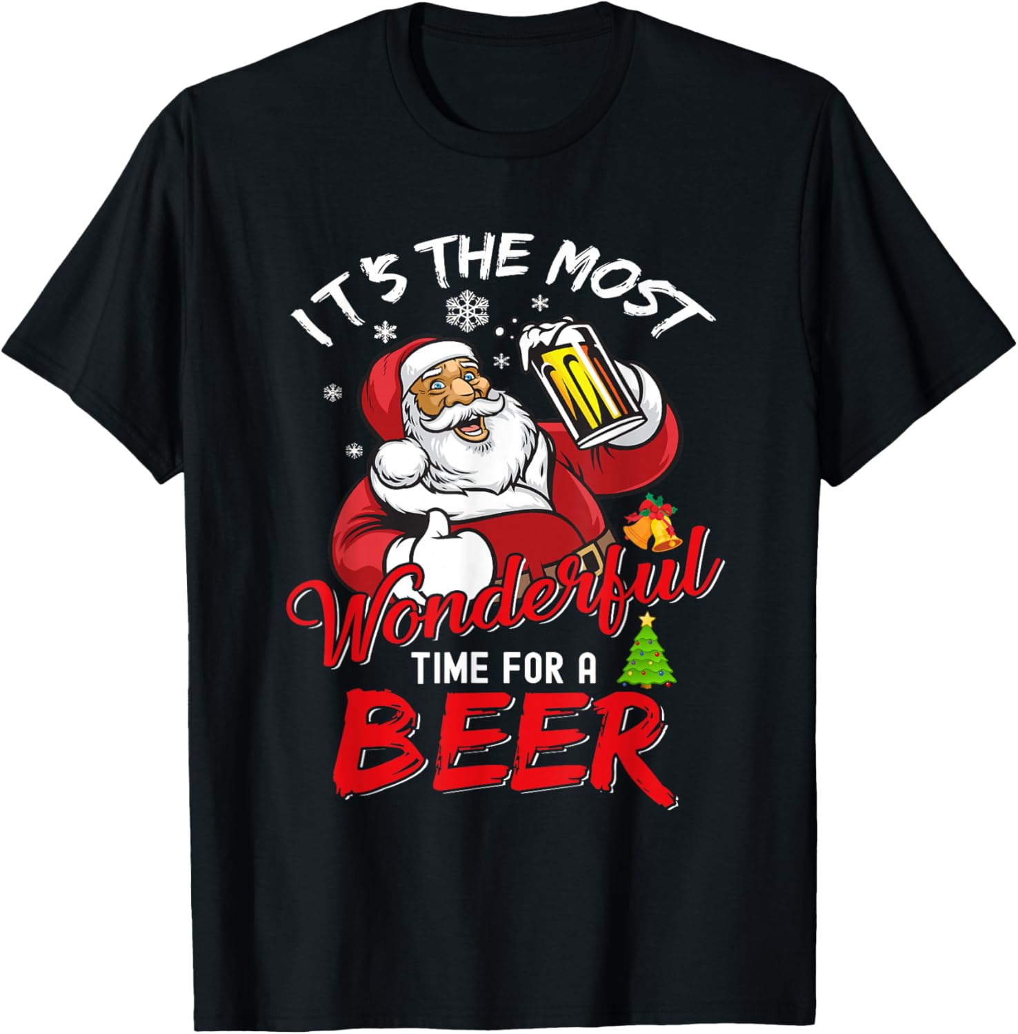 Funny Christmas Santa Claus Drinking Beer Wonderful Time T-Shirt