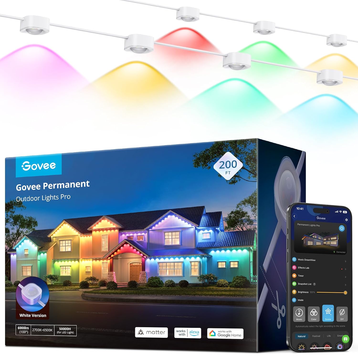 Govee Permanent Outdoor Lights Pro, 200ft with 120 RGBIC LED Lights for Daily and Accent Lighting, 75 Scene Modes for Outdoor Decor, IP67 Waterproof, Works with Alexa, Google...