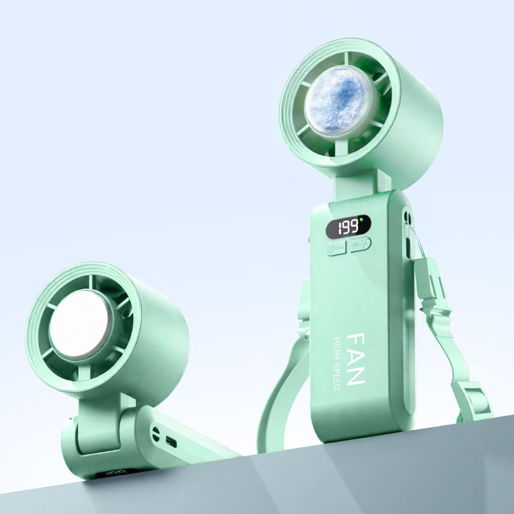 Handheld Portable Turbo Fan with Ice Cooler, Speed (1-199) 5500mAh Rechargeable Personal Fan,[20H Cooling Time] Mini Yet Powerful [20000 RPM] Small Pocket Fans for...