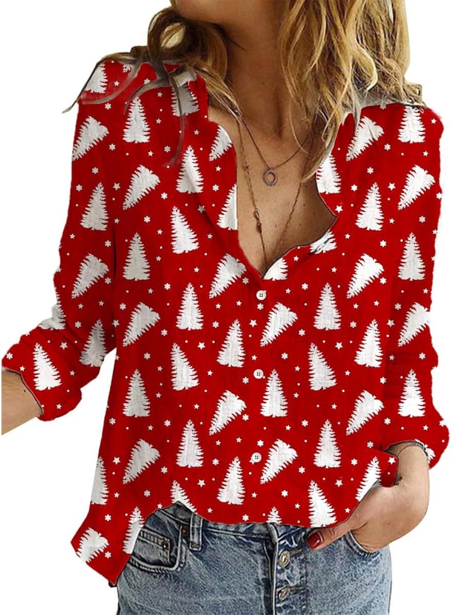 Hawaiian Button Down Shirts for Women Halloween Thankgiving Christmas Valentines St Patricks Long Sleeve Tops Blouse